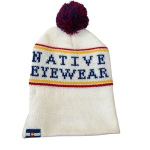 Native Eyewear  Beanie with Red and Blue Pom Pom Accents OS Colorado Flag